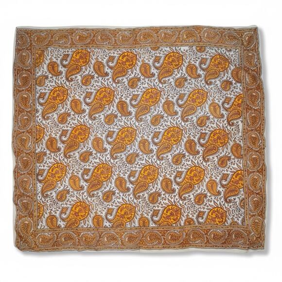 100% Silk Scarf Made in India Square Burgandy with Cream Flowers 34x36 Boho VTG - Picture 1 of 7